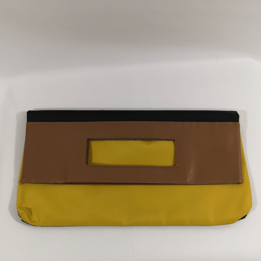 Vintage Fold-over Clutch Made for Elizabeth Arden, Black, Mustard Yellow, Brown.